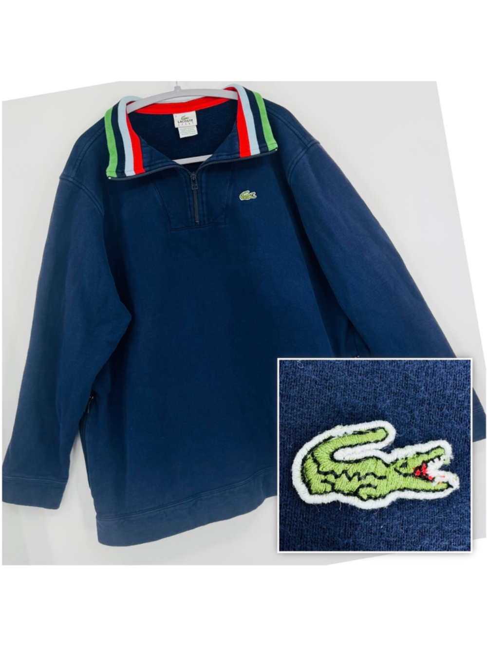 Lacoste Quarter Zip Pullover Sweatshirt Blue Red 4X